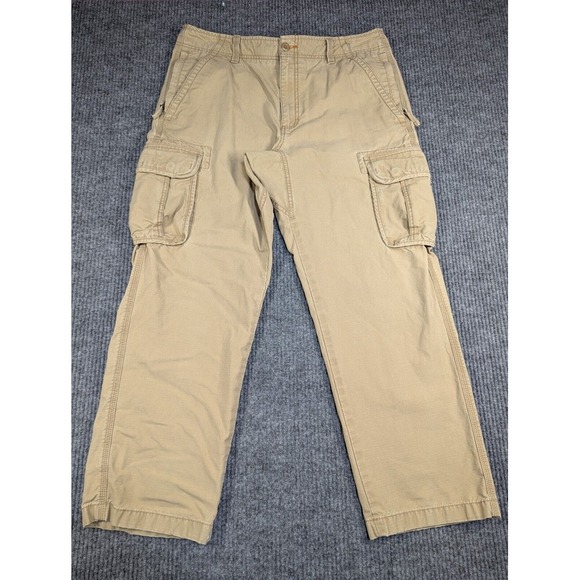 LL Bean Pants Mens 35x30‎ Beige Tan Allagash Ripstop Cargo Hike Outdoors Canvas - Picture 1 of 10